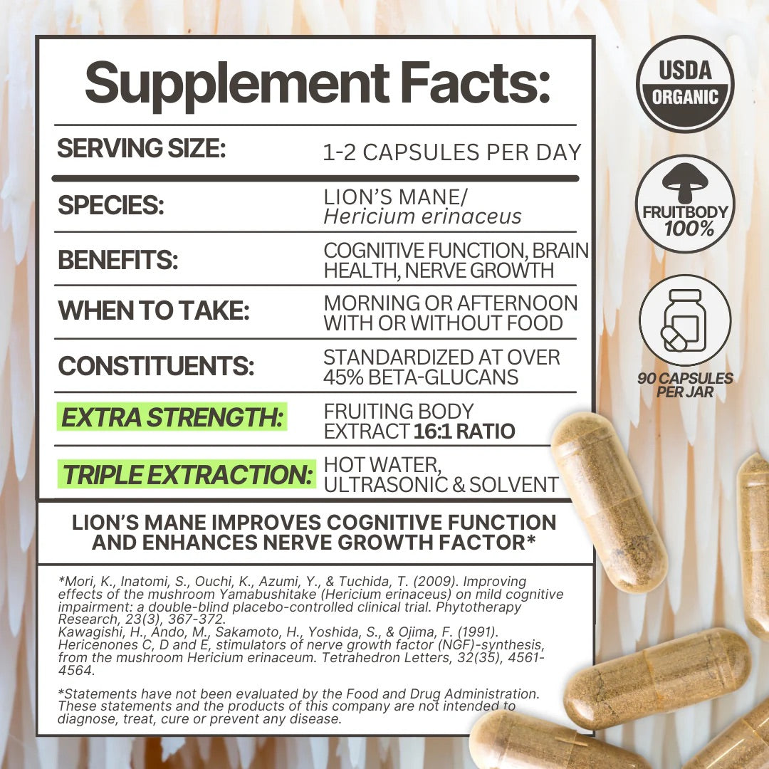 Lion's Mane 16:1 Triple Extract Capsules